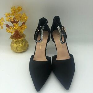 Eastanna Black Suede Pointed Toe Mid Heel With Rhinestones for 3 pair bundle